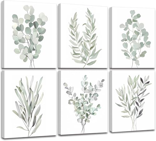Botanical Plant Canvas Wall Art,Boho Wall Decor for Bathroom,Minimalist Aesthetic