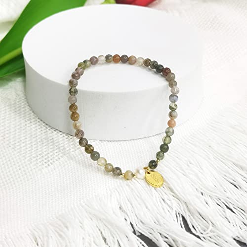 Morchic 4Mm India Agate Gemstone Beads Stretch Bracelet For Women, Freshwater Pearls Beads, Energy Gem Series Birthday Gift 7.2” #TOP3