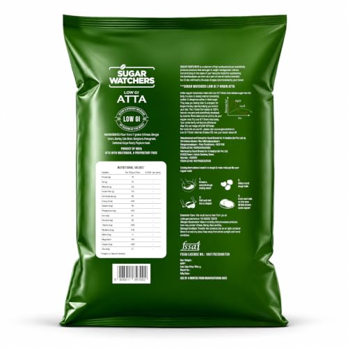 Image of Sugar Watchers Low GI 7-Grain Atta | Diabetic Friendly | Clinically Certified Low GI | Dietician Recommended | Goodness of Jowar, Chana & Isabgol | High Protein & High Fibre | Rich in Iron, Magnesium and Calcium | Multigrain atta for entire family | 1 Kg