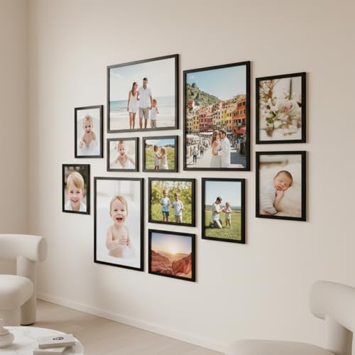 Image of HOTHOUSE Photo Frame For Wall decoration | Wooden Frames For living room Office | Aesthetic Frames For Wall Decor Gifts | Photo frame for Home Decor Bedroom | Set of 12 (BLACK, Combo-4)