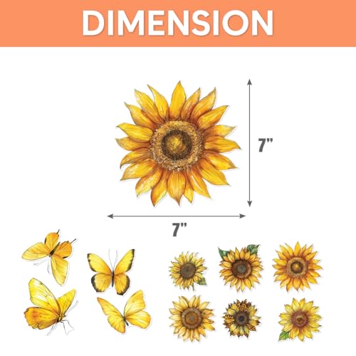 63 Piece Sunflower & Butterfly Wall Stickers for Kids Room Cute Waterproof Stickers Home Decor
