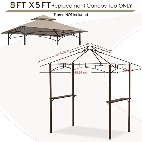 CoastShade 5 ft x 8 ft TOP Only Grill BBQ Gazebo Roof Top Double Tiered Replacement Canopy Roof Outdoor Gazebo Tent Roof Top,Light Khaki