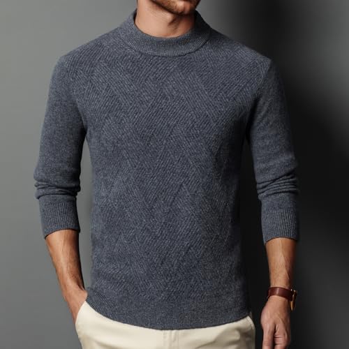Men's Mock Turtleneck Pullover Sweater 100% Wool Casual Basic Knitted Thermal Sweaters4