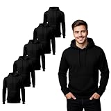 Gift Hub Black Hoodies For Men & Women UK - Unisex Plain Work Jumpers For Men and Women - Workwear Cotton Pullover Sweatshirt For Personal Use and Gifts - Large (L) - 5 Pieces