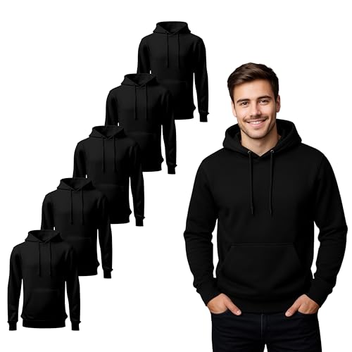 Black Hoodies For Men & Women UK - Unisex Plain Work Jumpers For Men and Women - Workwear Cotton Pullover Sweatshirt For Personal Use and Gifts - 3 X Large (3XL) - 5 Pieces