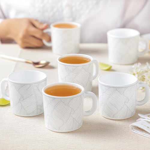 Image of Larah by BOROSIL 180ml x 6pc Opalware Ivy Tea /Coffee Mug Set, Microwave & Dishwasher Safe Embossed Design Crockery Set Ideal for Daily Use & Gifting