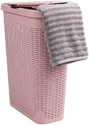 Mind Reader 40 Liter Slim Laundry Basket, Hamper with Cutout Handles, Washing Bin, Dirty Clothes Storage, Bathroom, Bedroom, Closet, Pink