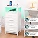 Yoobure Night Stand - LED White Nightstand with Charging Station, Bedside Table with 4 Storage Drawers and Storage Shelf, End Table with USB Ports and Outlets, Tall Dresser for Bedroom