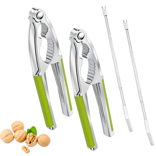 4 Pcs Walnut Cracker Tools, Windspeed Nut Crackers Three Opening Clips Nut Shell Openers Tools for Seafood Cracker, Lobster Crab Non-Slip Handle Shell Cracker with 2 Pcs Picks
