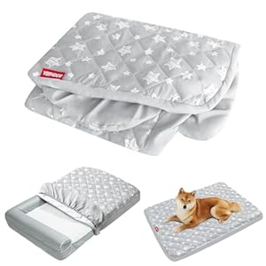 Moonsea Waterproof Dog Bed Covers Replacement Washable Pet Hair Easy to Remove, Noiseless Quilted Puppy Pet Bed Cover Lovely Grey Star Print 27×36 Inches, for Dog/Cat, Cover Only