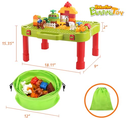 3 in 1 kids activity table kids play table set with 42 blocks building blocks kit compatible with mega blocks and lego duplo foldable activity desk play board and toy storage for toddlers