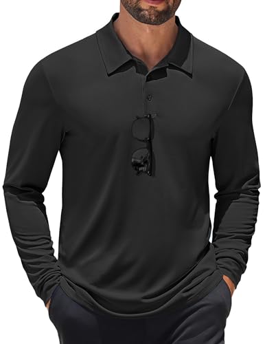 COOFANDY Mens Polo Shirt Long Sleeve Golf Shirt Lightweight UPF 50+ Sun Protection Quick Dry Moisture Wicking Collared Shirt