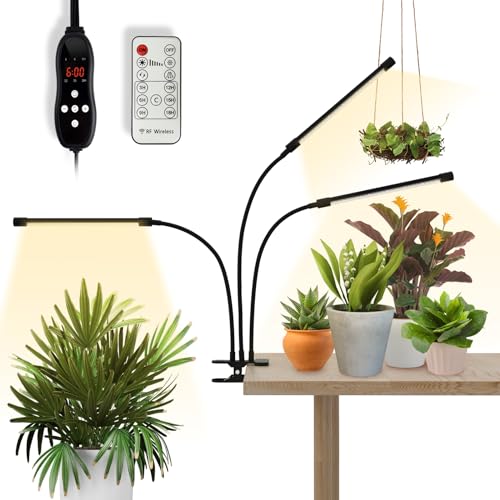 GLOWRIUM Plant Light, LED Grow Lights for Indoor Plants, Clip Plant Light with LCD Display Timer, Full Spectrum Suitable for Any Growth Stage of Plants, 10 Dimmable Levels, Remote Control (3