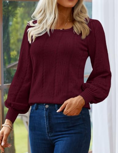 Image of HOTOUCH Sweaters for Women 2026 Fall Trendy Tops Casual Puff Sleeve Square Neck Cute Tunic Pullover Blouses XS-XXL