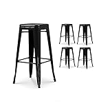  Kosmi Lot de 4 tabourets de Bar en métal Noir Brillant Style Industriel - Hauteur 76 cm