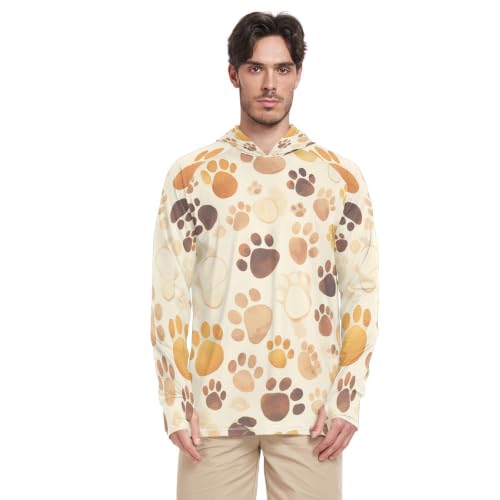 Rash Guard Homme Beige Motif Patte Animale T-Shirt Protection Solaire UPF 50+ Manches Longues
