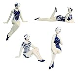 MY SWANKY HOME Retro Bathing Beauty Figurine 4pc Set | 1920s Swim Suit Navy Shelf Sitters.