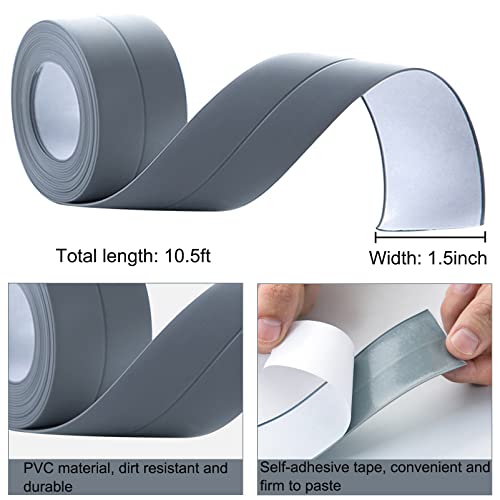 Image of 2 Roll Caulk Strip Tape, Self-Adhesive Waterproof Caulking Sealing Tape for Kitchen Countertop Sink Toilet Bathroom Bathtub Floor Wall Edge Sealing Strip 1.5 Inch x 10.5 Feet,Grey
