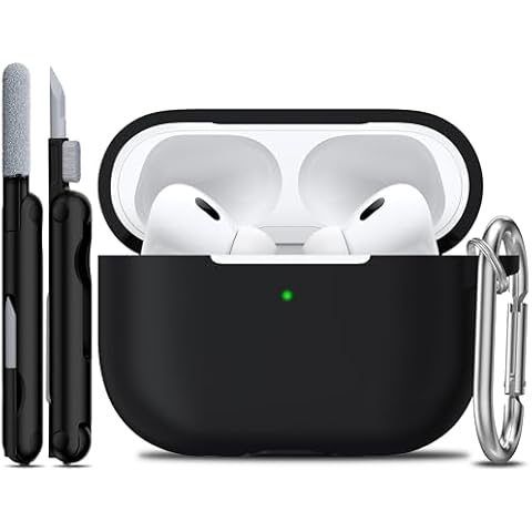 R-fun Compatible with AirPods Pro 2nd/1st Generation Case with Cleaning kit,Full Protective Silicone Compatible with Apple AirPods Pro 2023/2022/2019 Charging Case,Front LED Visible,Black Cover