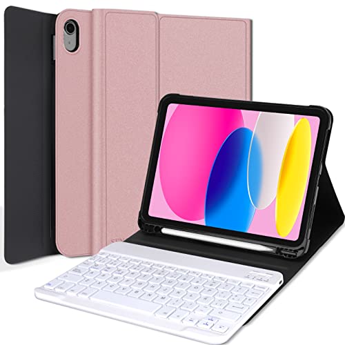 SENGBIRCH Teclado Inalámbrico para iPad 10 Generaciones 2022(10,9 Pulgadas),Funda con Español Teclado Bluetooth Desmontable para iPad 10.9 2022,Oro Rosa Cover