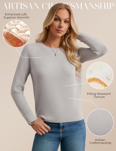 GRACE KARIN Women's Fall Knit Sweater Top, Long Sleeve Merino Wool Blend Pullover, Casual Crewneck Waffle Clothes 20252