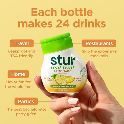 Image of Stur Liquid Water Enhancer | Lemonade | Naturally Sweetened | High in Vitamin C & Antioxidants | Sugar Free | Zero Calories | Keto | Vegan | 5 Bottles, Makes 120 Drinks