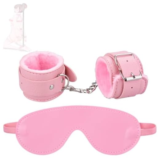 Puños de peluche de cuero rosa más venda para los ojos, accesorios para juegos de rol de entretenimiento para fiestas