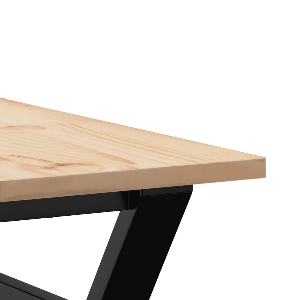 Mesa de centro en Y, 80 x 80 x 45 cm, madera maciza de pino, sin tratar, robusto marco de acero pulverizado, elegante mobiliario de salón, ideal para aperitivos y decoración