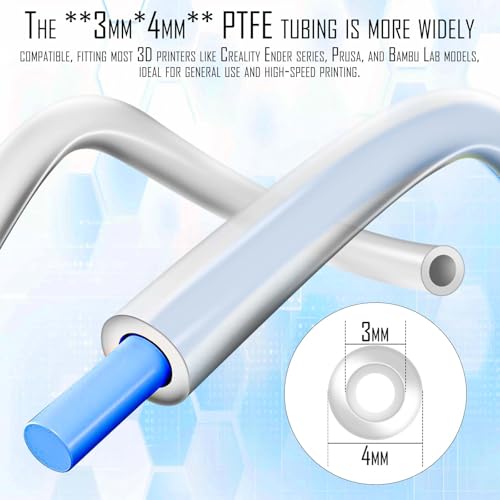 Image of PTFE Teflon Tube Kit for 1.75mm Filament 5M(16.5ft),3mm ID X 4mm OD 3D Printer Tube Food Grade High Temperature Tube Pipe for Most 1.75mm Filament PLA ABS 3D Printer(Transparency)