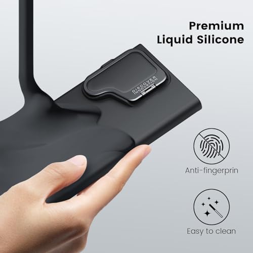 Nillkin for Samsung Galaxy S24 Ultra Case, Silicone Case with Camera Cover, Built-in Camera Stand, Shockproof Protective Phone Case with Soft Microfiber Lining for Galaxy S24 Ultra 6.8 Inch, Black