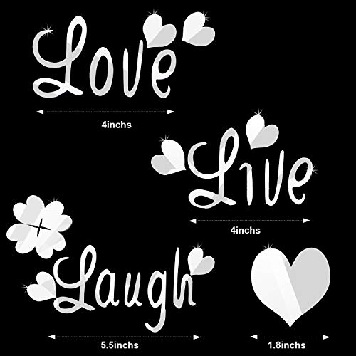 Love Live Laugh Wall Stickers Decals Silver Heart Mirror Wall Decor For Bedroom Living Room Diy Decoration #TOP1