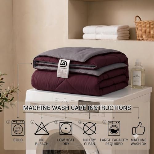 Image of 220 GSM Comforter Set Double Bed | Microfiber Reversible AC Blanket Duvet Quilt for Double Bed King Size for Winter (Maroon & Grey)