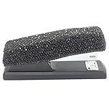 Bestbling Rhinestone-Studded Desktop Stapler with 1000 Staples, 20 Sheet Capacity, Non-Slip Base for Office and Home Use (Black)