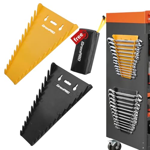 GRENPRO Wrench Organizer for Tool Box, 2 Pack Magnetic Wrench Holders Organizers, Storage for Tool Box Drawer, SAE 1/4' - 15/16' & Metric 6 MM-24 MM Wrenchs Rack