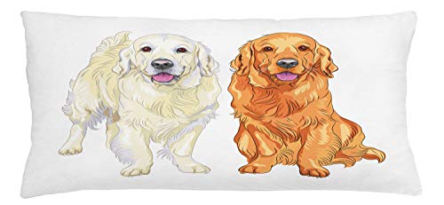 Ambesonne Golden Retriever Throw Pillow Cushion Cover, Smiling Pale and Red Dog Pure Breed Sitting Staying Thoroughbred, Decorative Rectangle Accent Pillow Case, 36" X 16", Orange Ivory Pink