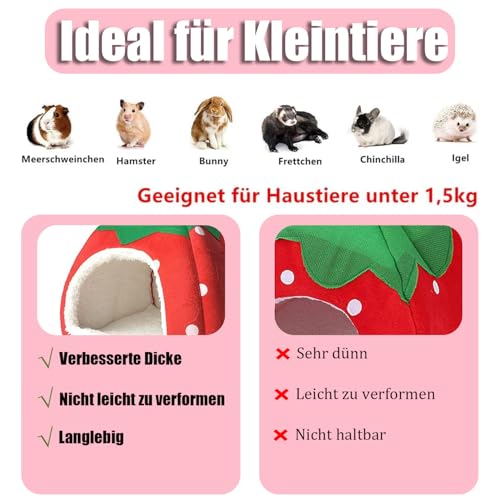 Norhogo Kleintier-Winterhaus, Erdbeer-Design Kuschelsack Waschbar, Weicher Haustier-Schlafsack, für Hamster Meerschweinchen Chinchilla Eichhörnchen Igel, Zwergkaninchen, M, 28 * 25 * 25cm