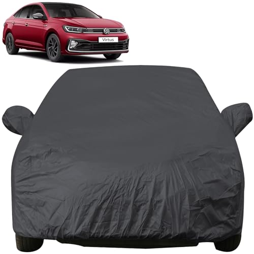 Image of Autofact Car Body Cover with Mirror Pockets Compatible for Volkswagen Virtus (Triple Stitched, Bottom Fully Elastic, Dark Grey)