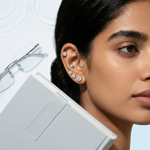 Image of SANNIDHI 5 Pairs Earrings for Women Flat Back Gold /Silver Cartilage Stud Earrings Cubic Zirconia 316L Stainless Steel Earrings - 3 4 5 6 8mm Hypoallergenic Nickel-Free