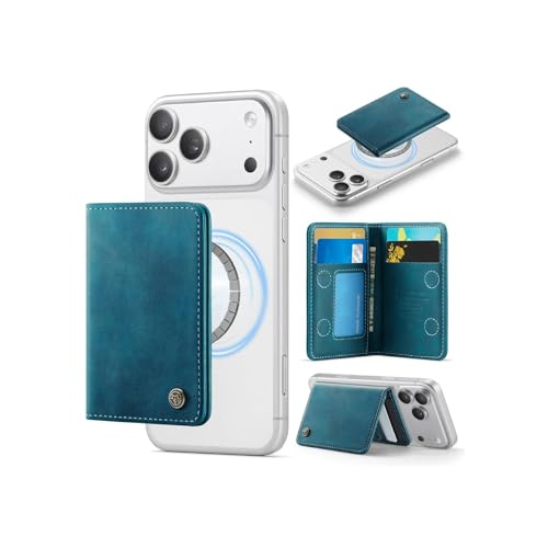 Image of Magnetic Wallet Card Holder with RFID Protection, PU Leather Slim Wallet, Strong Magnet Attachment for iPhone 18 /17 /16 /15 /14 /13 /12 Series Pro Max Plus Mini-Green