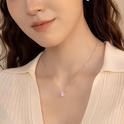 Sterling Silver Birthstone Necklace for Women Diamond Choker Necklace Round Pendant Dainty Jewelry Birthday Anniversary Wedding Gift2