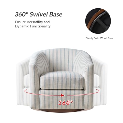 Image of HULALA HOME Modern Swivel Accent Chair with Solid Wood Base, Round Swivel Barrel Chair with Striped Pattern, No Assembly Required, Blue