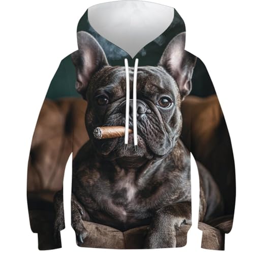 Sweat à capuche enfant imprimé bouledogue cigare style 3D