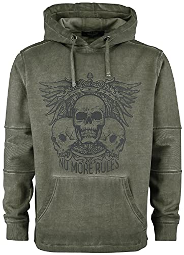 Rock Rebel by EMP Homme Sweat à Capuche Vert Olive avec imprimés L