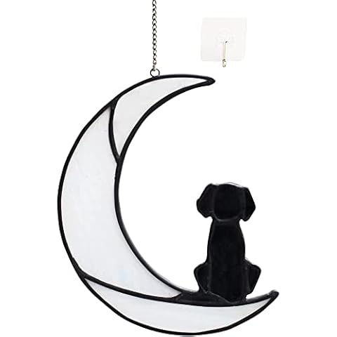 colcutee Pet Memorial, Pet Sympathy for Dog Lovers, Black Dog Decorative Pendant on White Moon Window, Lost Dog Sympathy, Pet Lost Memorial for Dogs Cover