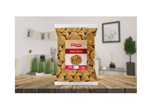 Image of OKHLI MUSAL BRAND Ready to Eat Evening Tea Time Snacks Whole Wheat Ajwain Methi Mathris Wheat Mathri | Healthy | Crispy Indian Namkeen Sweet Snacks | Made In Healthy Ground Peanut Oil-850g*4Pack