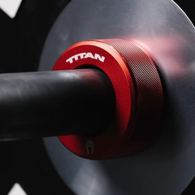 Titan Fitness TwistLock Pro Aluminum Barbell Red Collar Set, 59.5mm-51.5mm Sleeve Diameter, Quick Release Olympic Barbell Clamps, Pair of Magnetic Aluminum Weight Clips with Easy-Grip Knurling