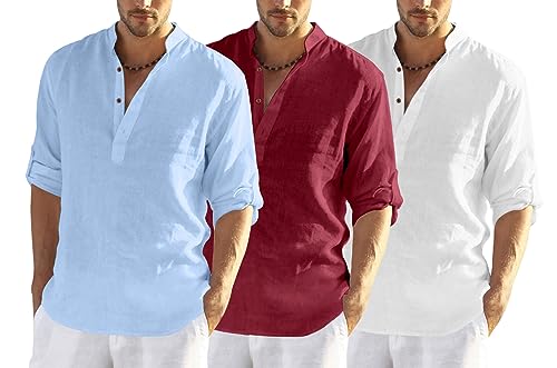 Image of Zombom Combo of Men's Solid Cotton Polyester Blend Full Sleeve Mandarin /Chinese Collor Straight Kurta Shirt (Pack of 3)