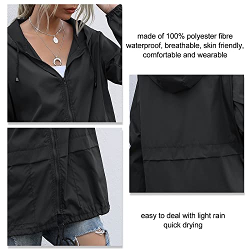Casaco Impermeável Feminino, Jaquetas de Chuva Leves e Impermeáveis ​​com Capuz para Caminhadas e Ca