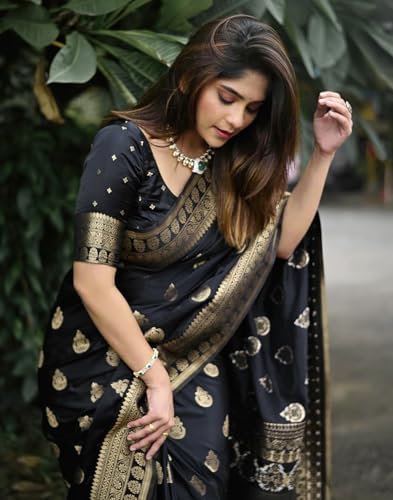 Image of SIRIL Women's Banarasi Kanjivaram Soft Silk Jacquard Saree with Unstitched Blouse Piece
