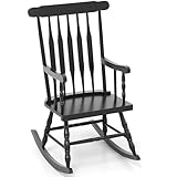 Giantex Outdoor Wood Rocking Chair - Patio Rocking Chair with Solid Rubber Wood Frame, Slat Back, Outside & Indoor Rocker for Garden, Poolside, Balcony, Backyard, Lawn, Front Porch Rocker, Black